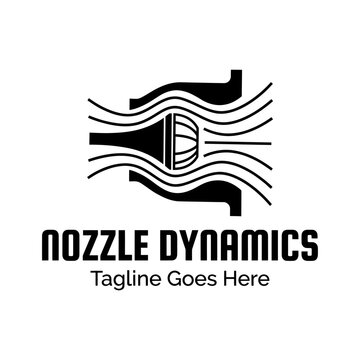 Technical logo showing wind or fluid passing through a nozzle. Suitable for engineering, HVAC, aerodynamics, and energy sector branding.