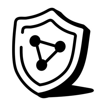 Hand-drawn shield with connected nodes representing network protection.