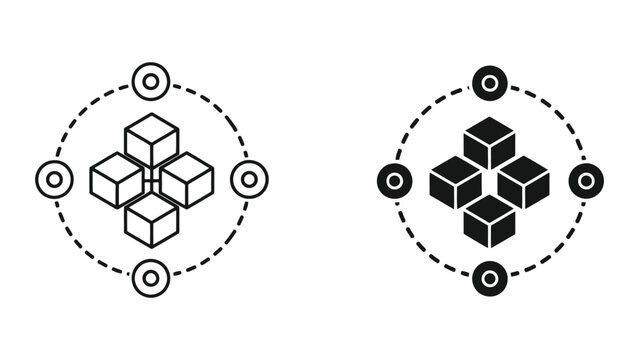Blockchain network icons. Distributed ledger technology and decentralized data storage symbols.