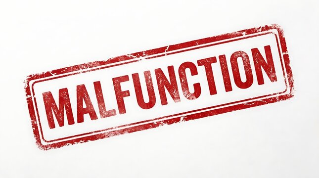 A weathered red ink rubber stamp mark with the bold text Malfunction shows a visual notification indicating mechanical failures or operational errors that require urgent attention from technical