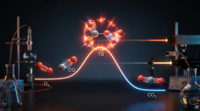 Chemical reaction pathway diagram illustrating molecular transformation and energy state