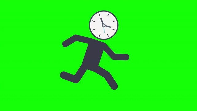 Running Business Professional with Clock Head Representing Deadline and Time Pressure