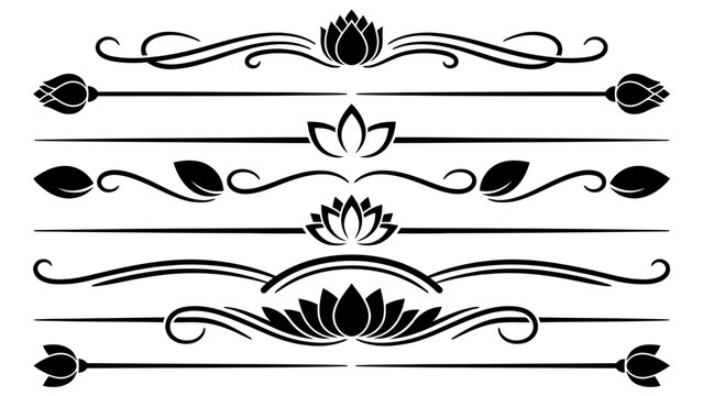 Elegant black calligraphic decorative dividers with floral motifs and elements