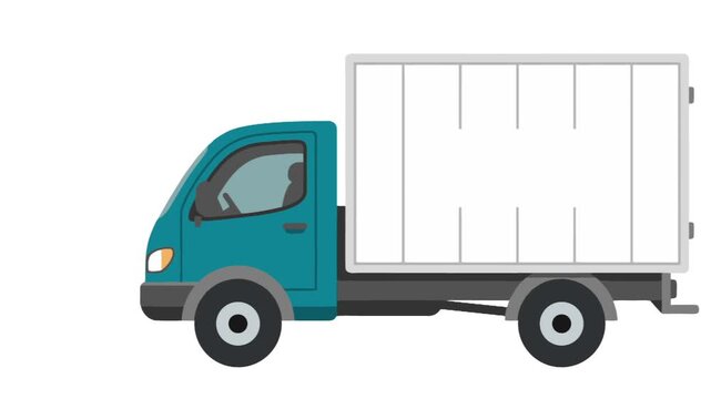 Blue delivery truck with cargo box on white background.