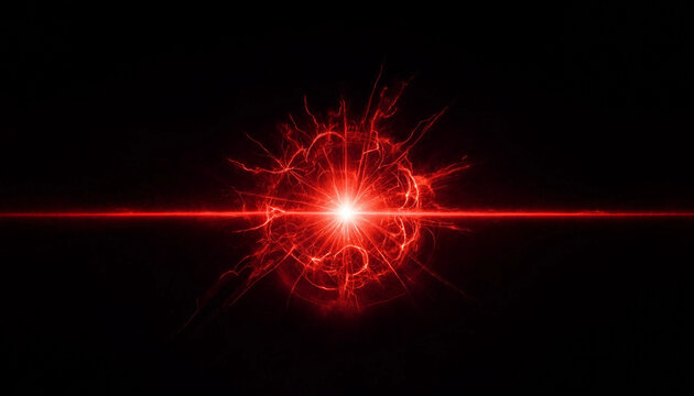 Abstract red energy explosion with a bright center and a horizontal light effect on a black background