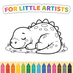 Cute Sleeping Baby Dinosaur Coloring Page for Kids Vector Illustration  © J-MEDIA