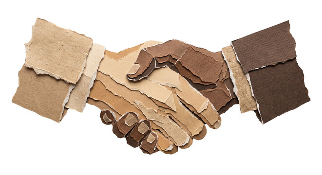 Business Handshake Ripped Paper Craft Illustration Transparent Image. Torn Paper Collage Concept Design