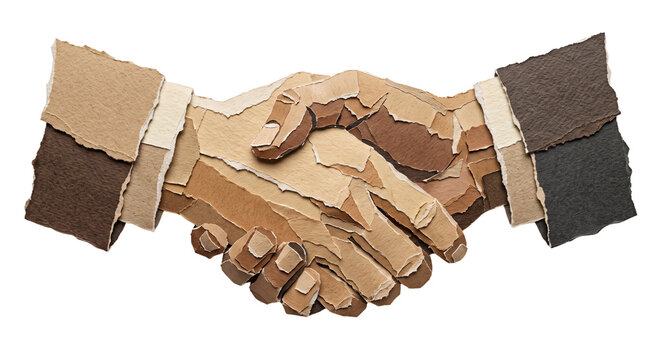Business Handshake Ripped Paper Craft Illustration Transparent Image. Torn Paper Collage Concept Design