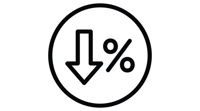 Percentage decrease icon with a down arrow inside a circle for discount and sale design