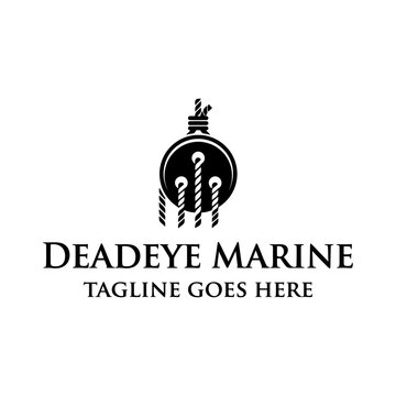 Nautical pulley deadeye logo. Traditional maritime hardware icon for shipping, sailing, and marine heritage brands.