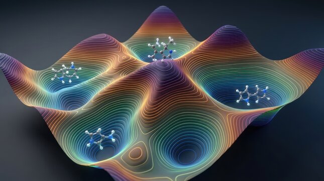 Abstract representation of molecular configuration energy landscape visualization