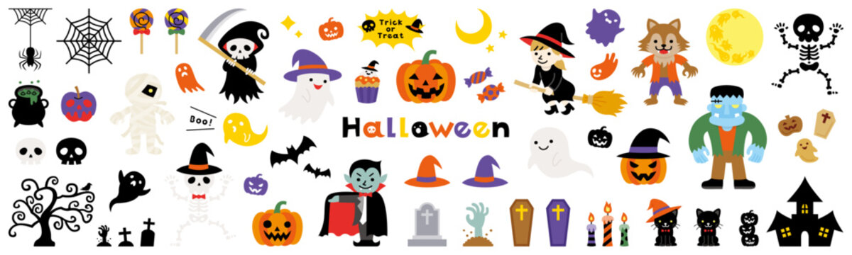 ポップでかわいいハロウィンのイラストセット