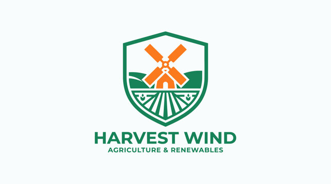 Harvest Wind Agriculture and Renewables Logo with Windmill and Fields.