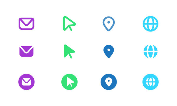 Set of colorful web navigation and location interface vector icons with location navigation interface internet
