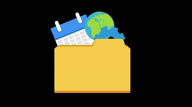 Folder with Calendar Globe and Gear Representing Digital Project Management Animation
