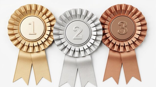 First, second, and third place achievement awards isolated on white background