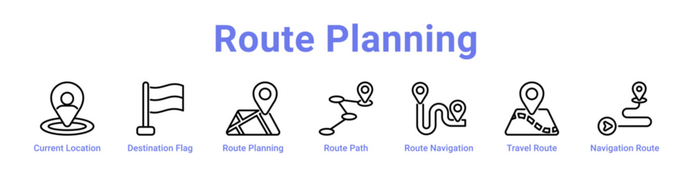 Route Planning Web Icon Banner and Collection
