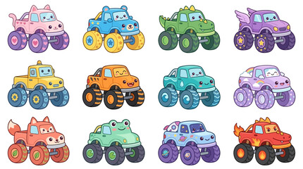 Cute Monster Trucks Collection: Animals, Fantasy, Vehicles - Isolated © Titip