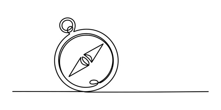 Continuous single line drawing of a navigation compass tool for travel exploration and direction finding isolated on a simple clean white background Vector, illustration