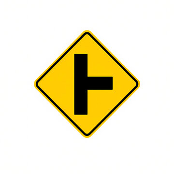 T-Junction Road Warning Sign Isolated on White Background