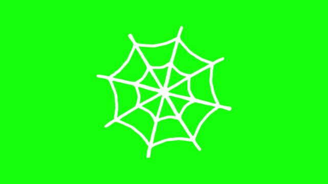 Halloween spider web, spiders net, trick or treat icon sign, isolated on green screen. Vector cartoon animation. Advertisement, illustration idea, party and celebration symbol. Element for video.