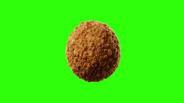 A perfectly golden crispy fried meatball or falafel ball isolated against a bright green screen background. Perfect for food commercials, fast food advertising, culinary tutorials, and keying video ef