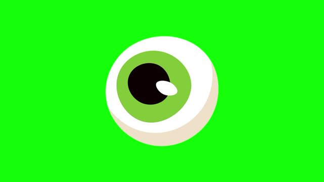 Halloween eyeball monster ghost, trick or treat icon sign, isolated on green screen. Vector cartoon animation. Advertisement, illustration idea, party and celebration symbol. Element for video.
