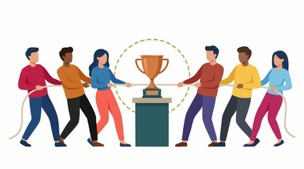 Fototapeta premium Diverse Teams Competing in Tug of War for Trophy, Business Success Concept