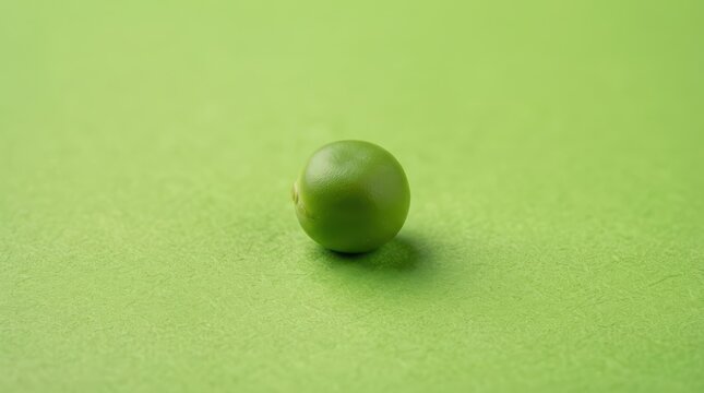 A single fresh green pea centered on a textured light green background
