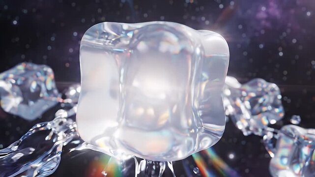 Luminous amorphous shapes float in a nebula of stars and light