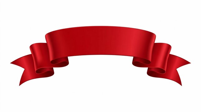 Elegant Shiny Red Satin Ribbon Banner Isolated on White Background.
