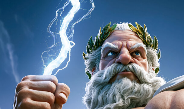 Majestic Zeus wields lightning with divine power as the legendary king of the Greek gods in an epic mythology illustration.