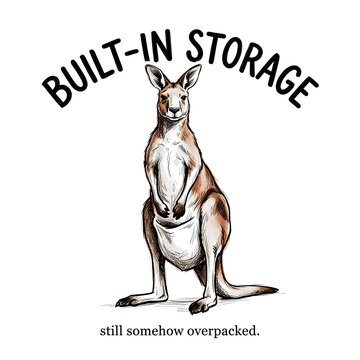 Built-In Storage Still Somehow Overpacked Kangaroo Funny Illustration