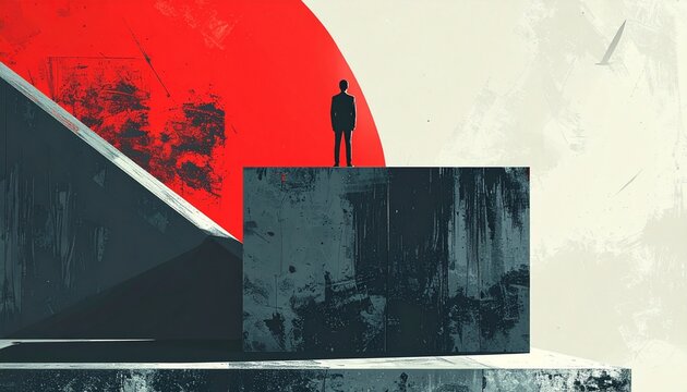 Dictatorship conceptual illustration. Silhouette of a man standing over a totalitarian regime.