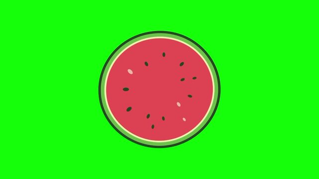 watermelon fruit icon sign, isolated red slice fruits on green screen. Animated fresh healthy raw food cartoon. Advertisement, illustration idea, organic and natural diet symbol. Element for video.