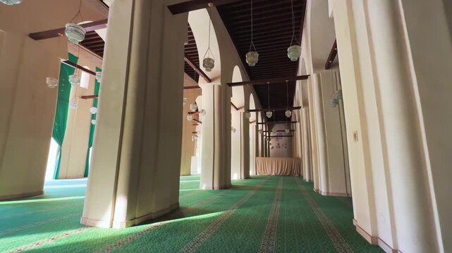 Interior Colonnade and Prayer Hall of Mosque of Al-Zahir Baybars with Green Carpet