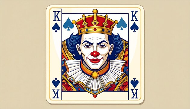 Dictatorship symbolized by playing card king with crown and stern expression. Authoritarian regime icon in bold graphic illustration style for edit...