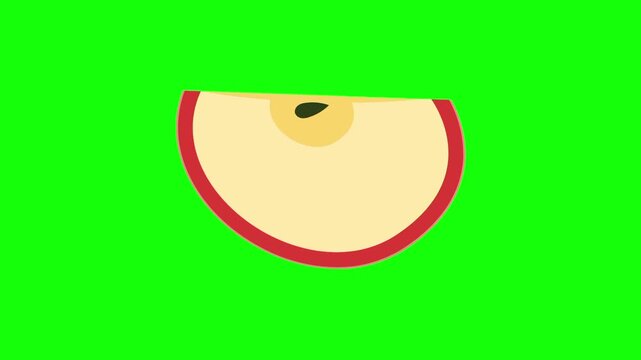 apple, whole fruit icon sign, isolated slice red fruits on green screen. Animated fresh healthy raw food cartoon. Advertisement, illustration idea, organic and natural diet symbol.