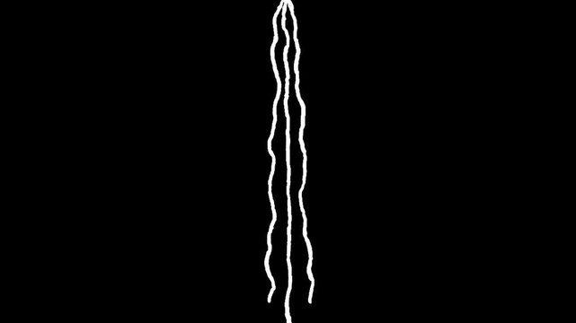 Hand drawn white lightning lines animation effect on black background. Minimal electric current or liquid wave motion graphics element for video transition.