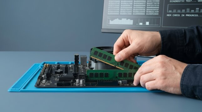 Technical concept showing systematic diagnosis of a suspected desktop memory problem