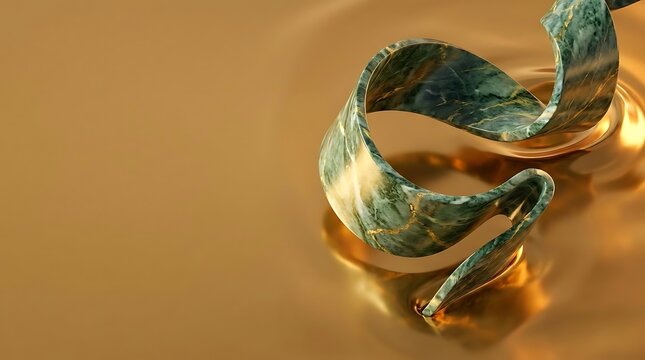 Green marble spiral on a gold background.