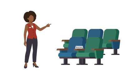 Fototapeta premium African American Female Usher Pointing to Spaced Seats
