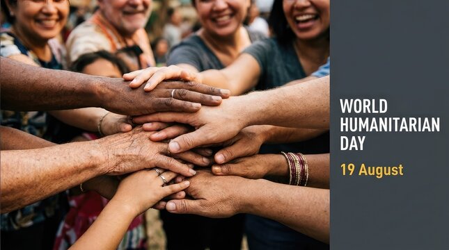 World Humanitarian Day 19 August banner with joined hands unity concept