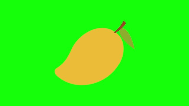 mango, tropical orange yellow fruit and icon sign, isolated organic vegie on green screen. Animated fresh healthy raw food cartoon. Advertisement, illustration idea, organic and natural diet symbol