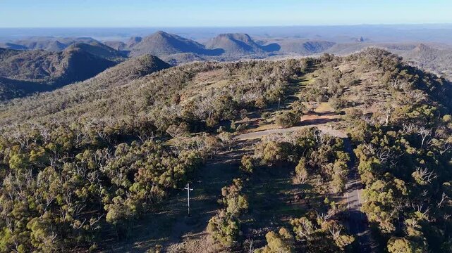 Aerial View of Warrumbungle National Park Mountains and Winding Road