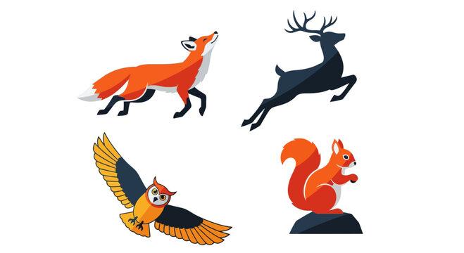 Forest animal icon set for autumn and fall season