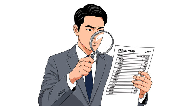Asian Forensic Investigator Shining UV Light on Ledger