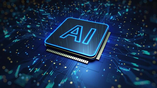 Futuristic AI Processor Chip Connected To A High Speed Digital Circuit Board Representing Artificial Intelligence Computing And Advanced Technology