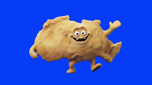 A cheerful 3D animated Sahara desert region map mascot with arms and legs dances joyfully on a solid blue screen background. Great for geography learning videos, African travel marketing, and chroma k