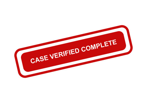 Red rectangular rubber stamp with the text case verified complete tilted at an angle isolated on a transparent background isolated on transparent background